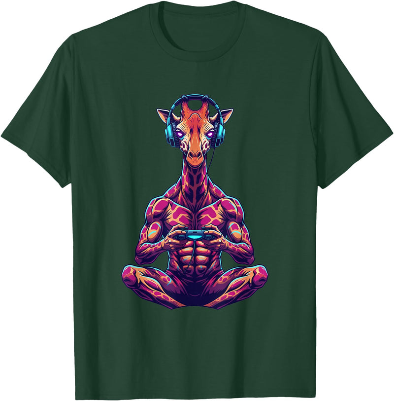 Funny Graphic Gamers tee Giraffe Funny Video Games Giraffe T-Shirt - Dark Green