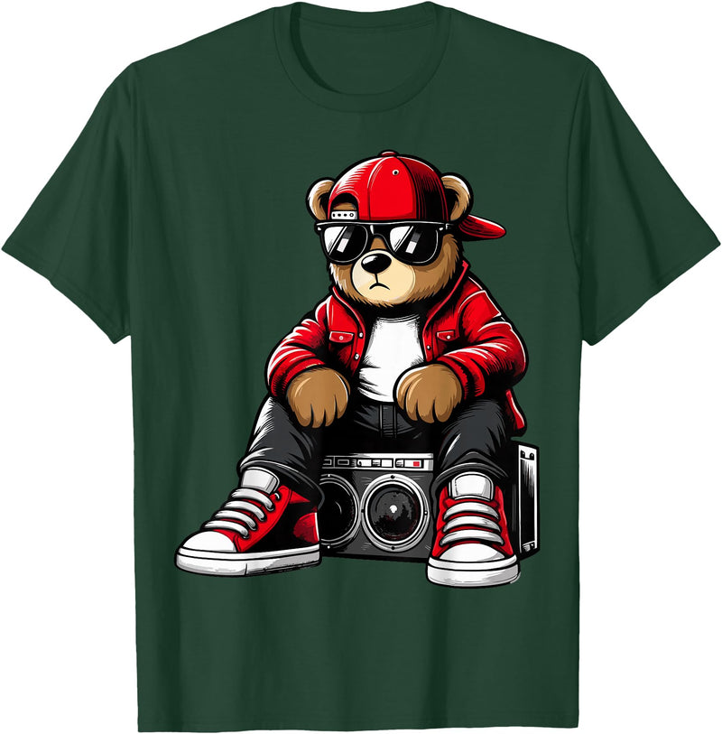 Funny Hip Hop Music lover Hip Hop Teddy Bear Rap Music T-Shirt - Dark Green