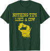 Funny Farm Nothing Tips Like A Cow Wisconsin T-Shirt - Unisex-Adults, Green, Small, Short Sleeve, Cotton, Polyester - Dark