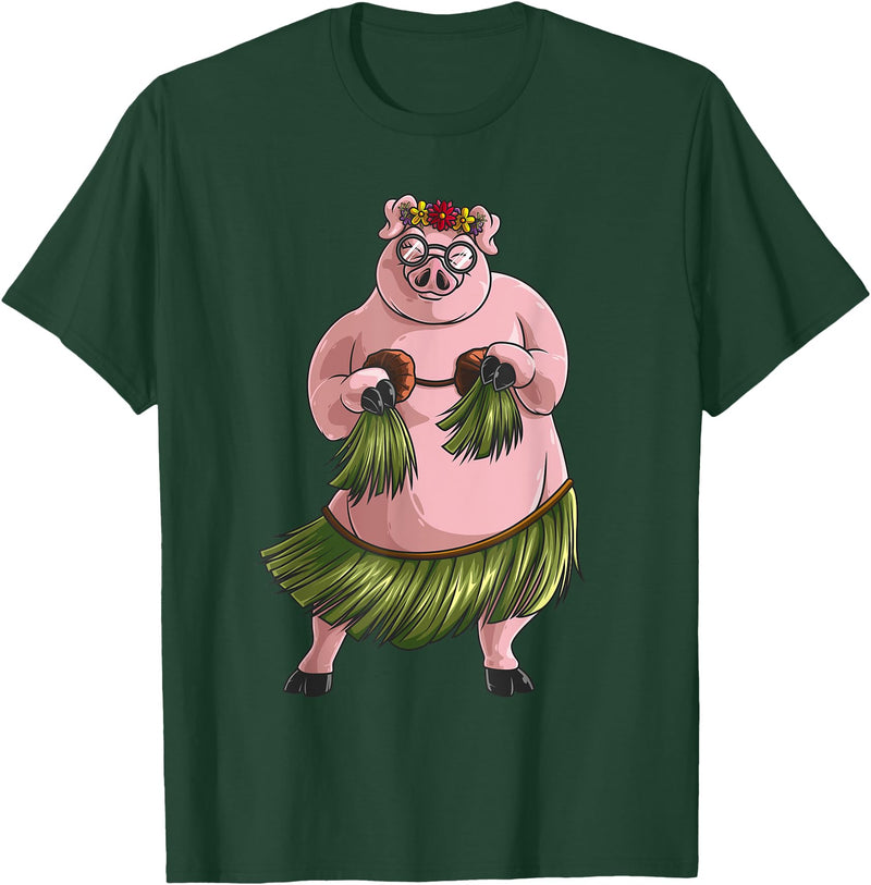 Cute Adult Women Animal Pun Hawaii Party Kids Art Cool Hawaiian Luau Pig | Funny Boar Lover Hula Dancing Gift T-Shirt - Dark Green