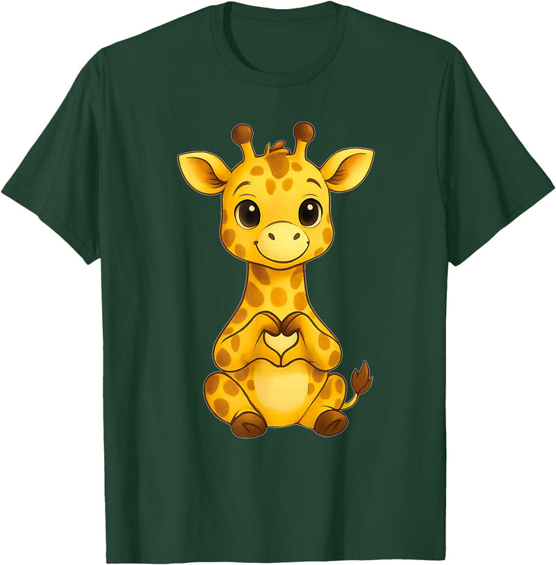 Giraffe Designer Designs Giraffe with heart | Cute giraffe with heart symbol T-Shirt - Dark Green