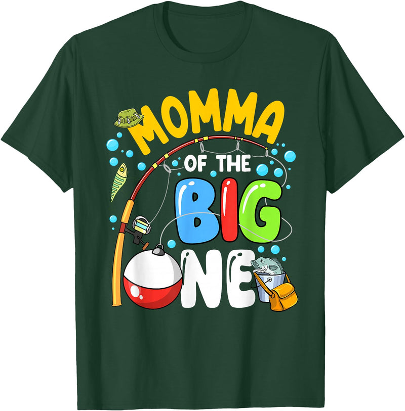 1st Birthday Fishing Themed Outfit Family Matching Momma Of The Big One Fishing Birthday Boy Family Party T-Shirt - Dark Green