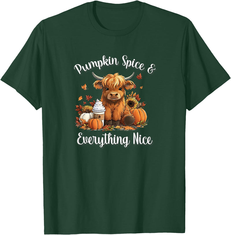 Boho Cowgirl Fall Y'all Gifts T Shirts & Hoodies Womens Pumpkin Spice & Everything Nice Highland Cow Lover T-Shirt - Dark
