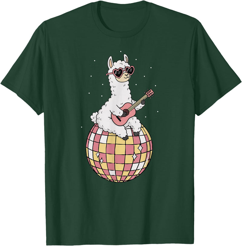 DiscoballAxis1 Funny Llama Disco Dancing Ball Groovy Retro 80s Costume T-Shirt - Dark Green