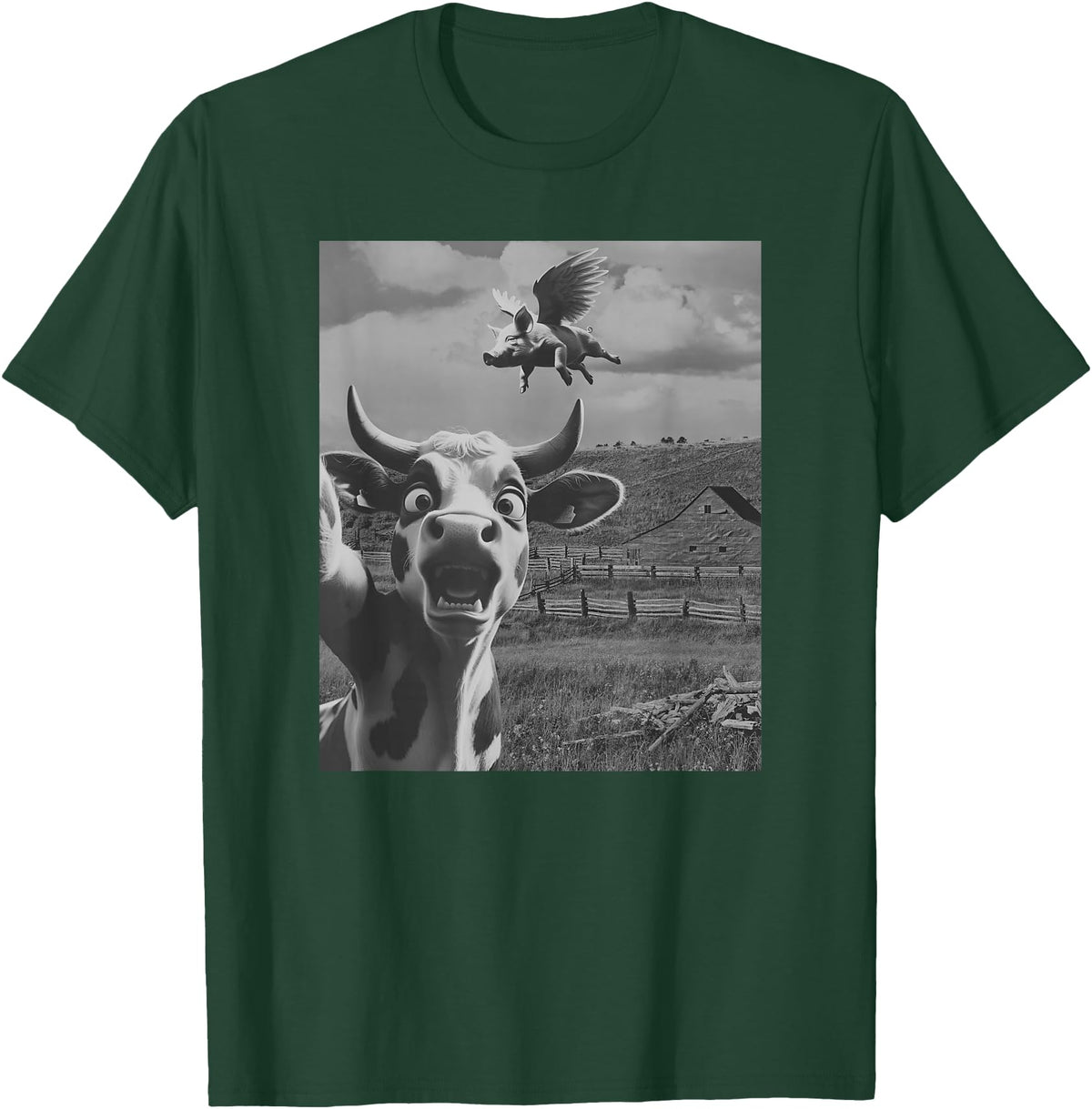 When Pigs Fly Pig Lover Designs Apparel Gifts Cow Selfie With Flying Pigs Fly Funny Gift for Men Women Kid T-Shirt - Dark Green