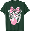 Lion Bubblegum Lion Wearing Glasses and Blowing Pink Bubble Gum T-Shirt - Dark Green