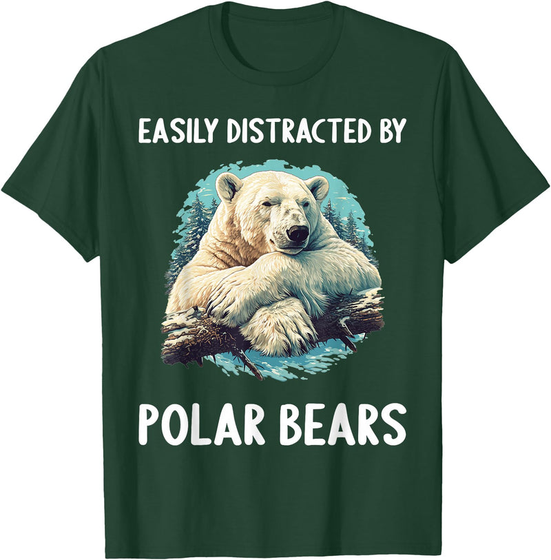 Polar Bears Polar Bear Lovers Shop Easily distracted by Polar Bears Polar Bear T-Shirt - Dark Green
