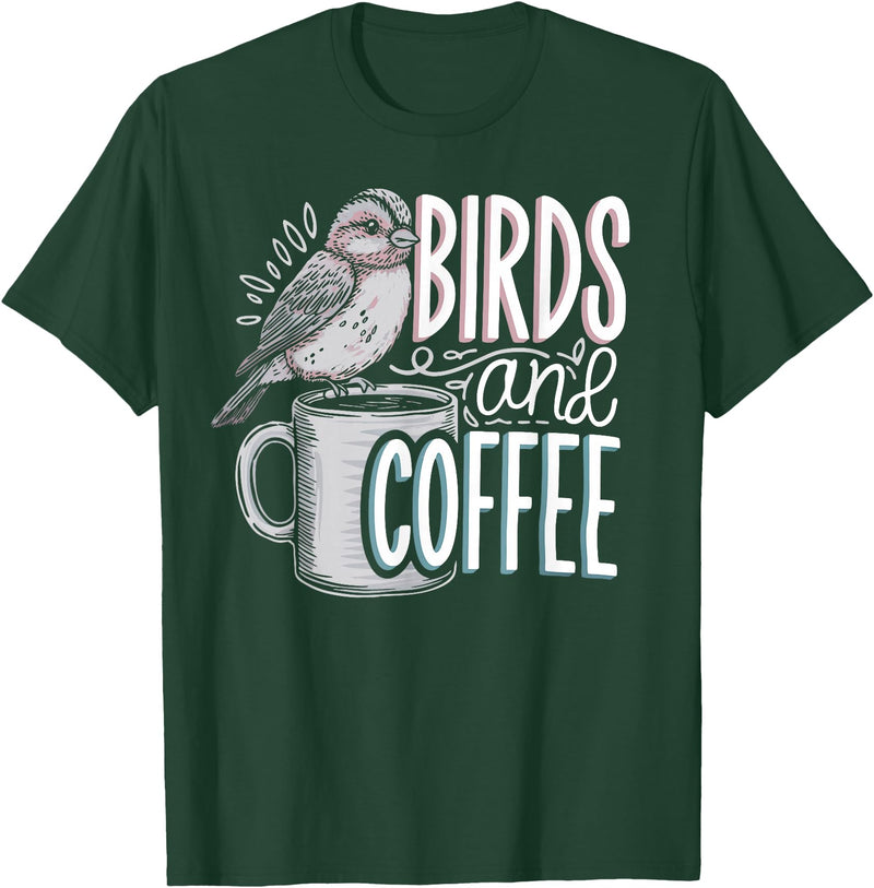 Finch Owner Gifts & Bird Lover Tees Birds And Coffee I Love Birds T-Shirt - Dark Green