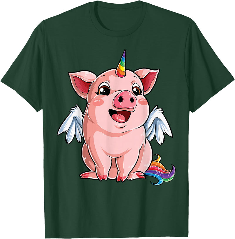 Piggy Squad Co Pig Unicorn Piggycorn Lover Funny Girls Women Farm Rainbow T-Shirt - Dark Green