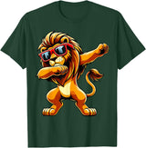 Funny Lion Lover Dabbing Lion Sunglasses T-Shirt - Dark Green