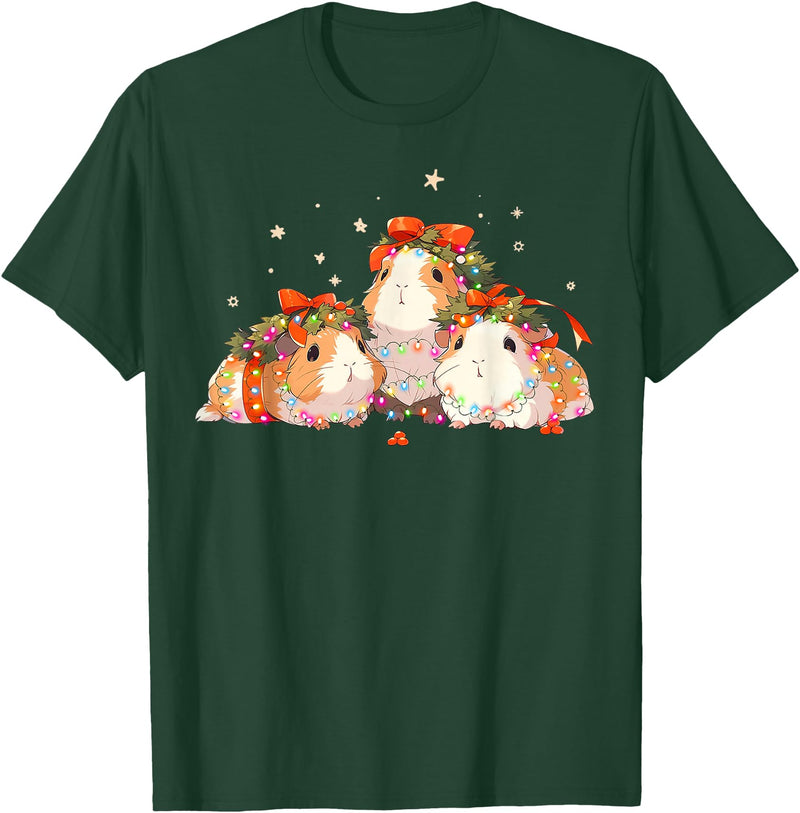 Guinea Pig Christmas Clothing Guinea Pigs Tangled Up In Christmas Lights Guinea Pig Lover T-Shirt - Dark Green