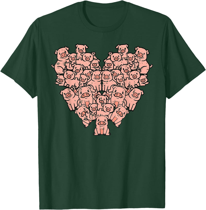 Pig Lover Shirts For Men Women Kids Pigs Heart Shape Cute Love Hog Swine Girls Kids Women Men T-Shirt - Dark Green