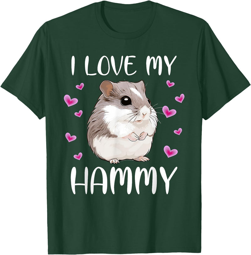 I Love My Hammy Cute Chinese Dwarf Hamster Pet Owner Graphic T-Shirt - Dark Green