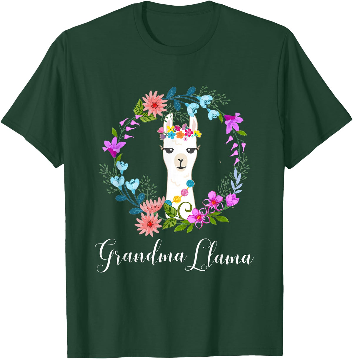 ALPACA FANS, LAMA LOVERS DESIGNS Cute Grandma Llama for Alpaca Fans T-Shirt - Dark Green