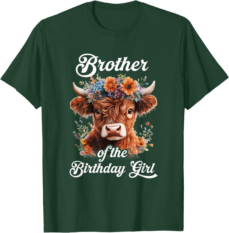 Brother Highland Cow Birthday Girl Brother Of The Birthday Girl Highland Cow Farm Family T-Shirt - Dark Green