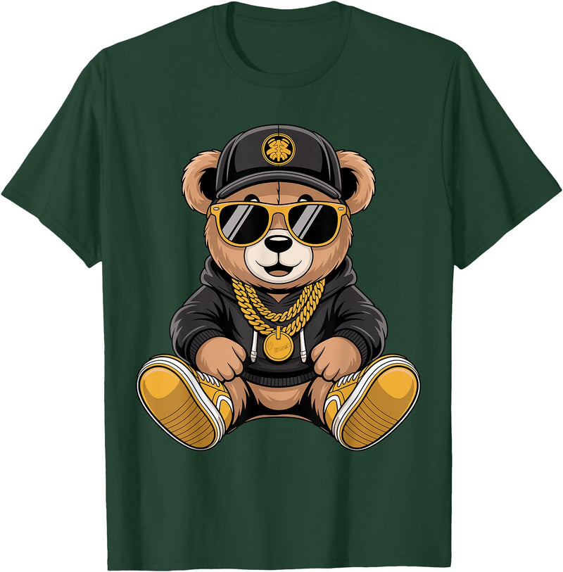 Magical and Funny Teddy Bear Gifts Cool Teddy Bear Hip Hop T-Shirt - Dark Green