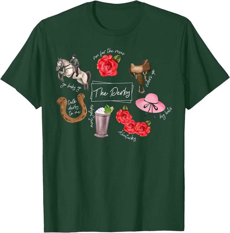 Horse Racing Derby Day Men Women Kids Gifts Horse Racing Doodles Derby Day Funny Silks Jockey T-Shirt - Dark Green