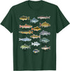 NABZR Angeln Geschenke & T-Shirts Types of Freshwater Fish Fishing T-Shirt - Dark Green