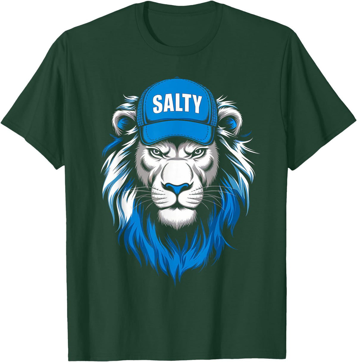 I Liked The Lions Before It Was Cool Tees Blue Lions Salty Wearing Hat Salty Cool Lions Strong Lions T-Shirt - Dark Green