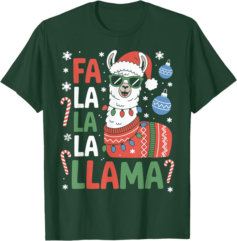 Festive Animal Christmas Funny FA La La La Llama Christmas Holiday Animal Design T-Shirt - Dark Green