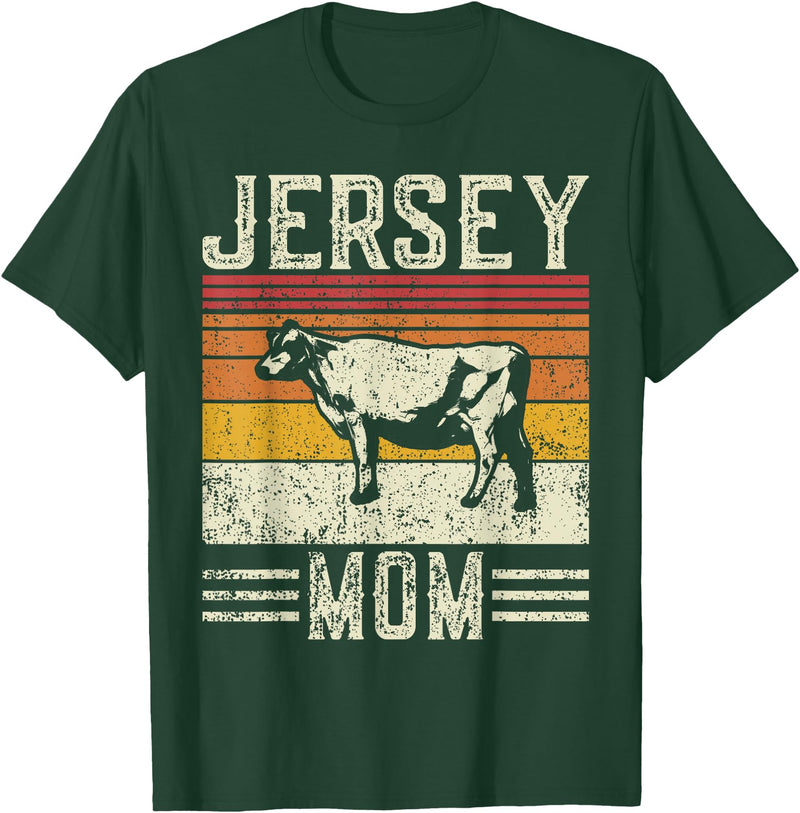 Retro Jersey Gift for Women & Farmer Best Cow Mom Women - Vintage Cattle Jersey T-Shirt - Dark Green