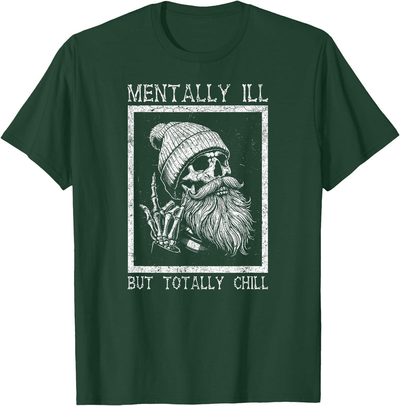 Spooky Vibes & Horror Humor Lovers Design Funny Halloween Creepy Bearded Skull Quote T-Shirt - Dark Green