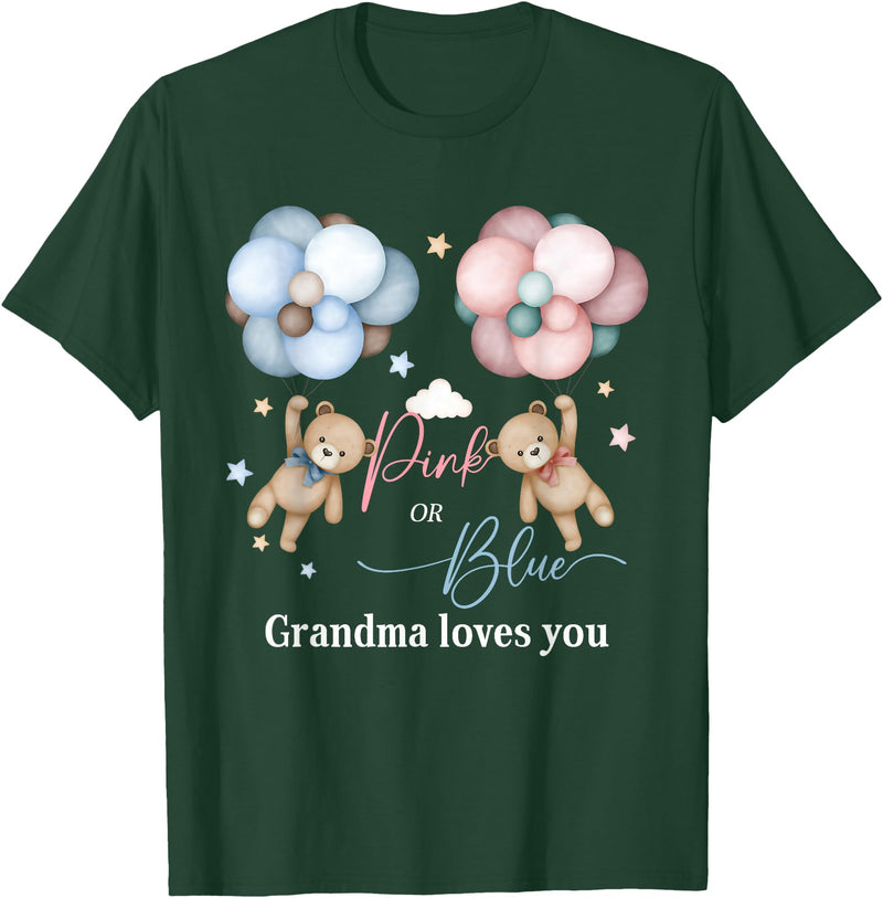 Bear Balloons Boy Or Girl Baby Gender Reveal Tee Bears Pink Or Blue Grandma Loves You Gender Reveal T-Shirt - Dark Green