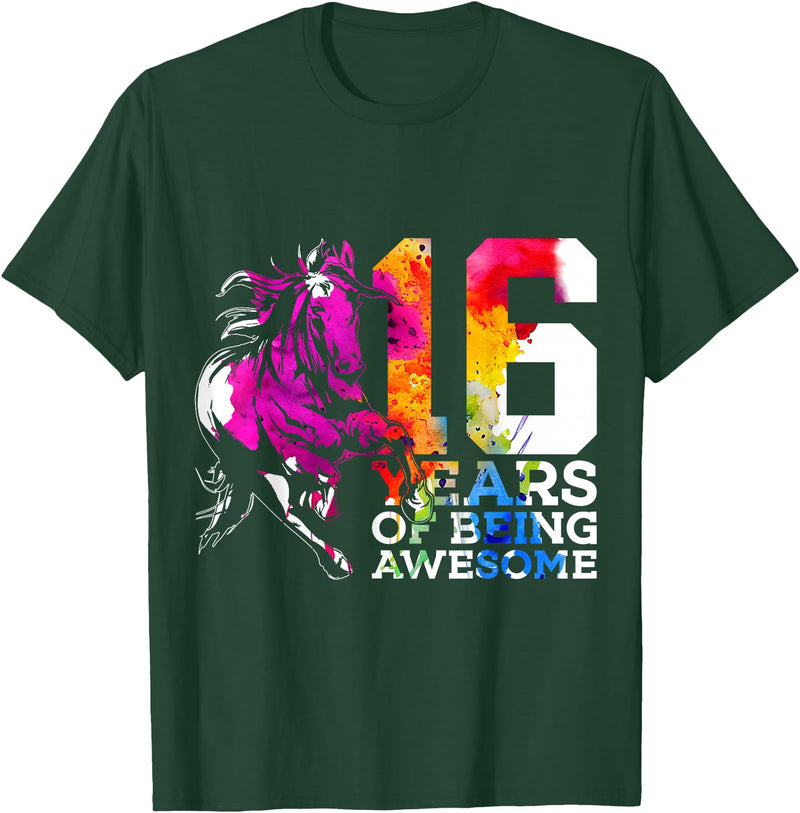 COOL HORSE DESIGNS AND OUTFITS HORSE 16 YEARS OF BEING AWESOME RIDING 16TH BIRTHDAY T-Shirt - Dark Green