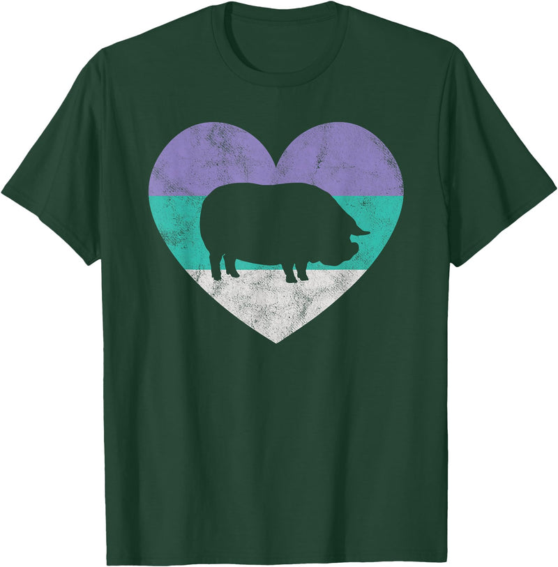 Animal Pet Shirts And Hoodies Retro Vintage Gifts Pot Belly Pig Gift Shirt For Women & Girls Retro Cute T-Shirt - Dark Green