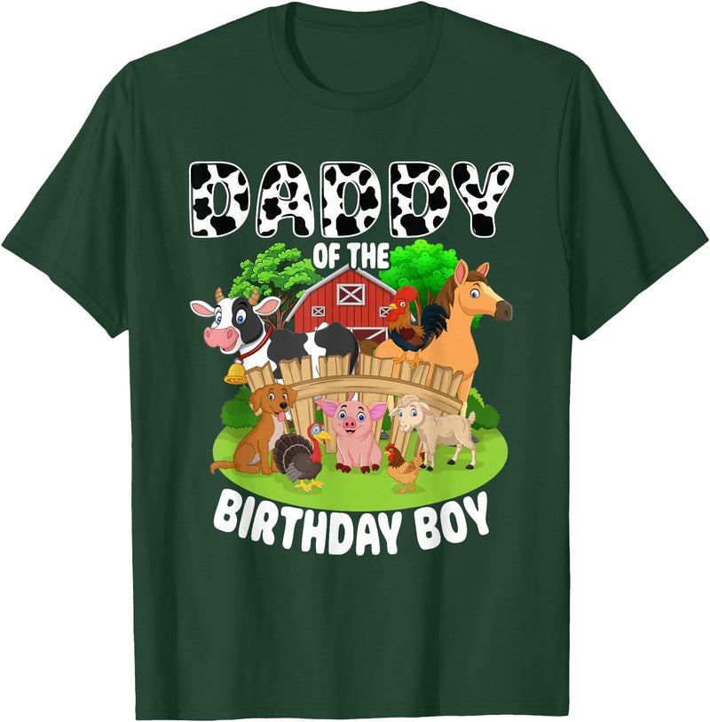 Matching Farm Theme Birthday Shirts By PDQA Daddy of The Bday Boy Farm Animals Matching Farm Theme T-Shirt - Dark Green