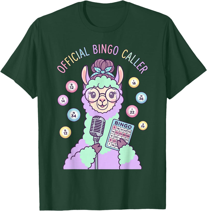 Cute Bingo Caller Activity Staff Gear Official Bingo Caller Llama Funny Activity Director Alpaca T-Shirt - Dark Green