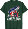 250 America Years 1776 2026 Fishing USA Flag Patriotic Leaping Salmon American Flag Fishing 4th of July T-Shirt - Dark Green