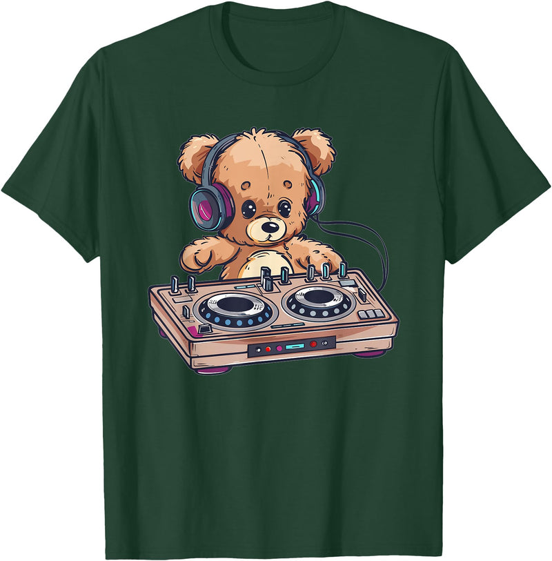 Colorful Teddy Art I Kids Teddy Bear Cute Teddy DJ T-Shirt - Dark Green
