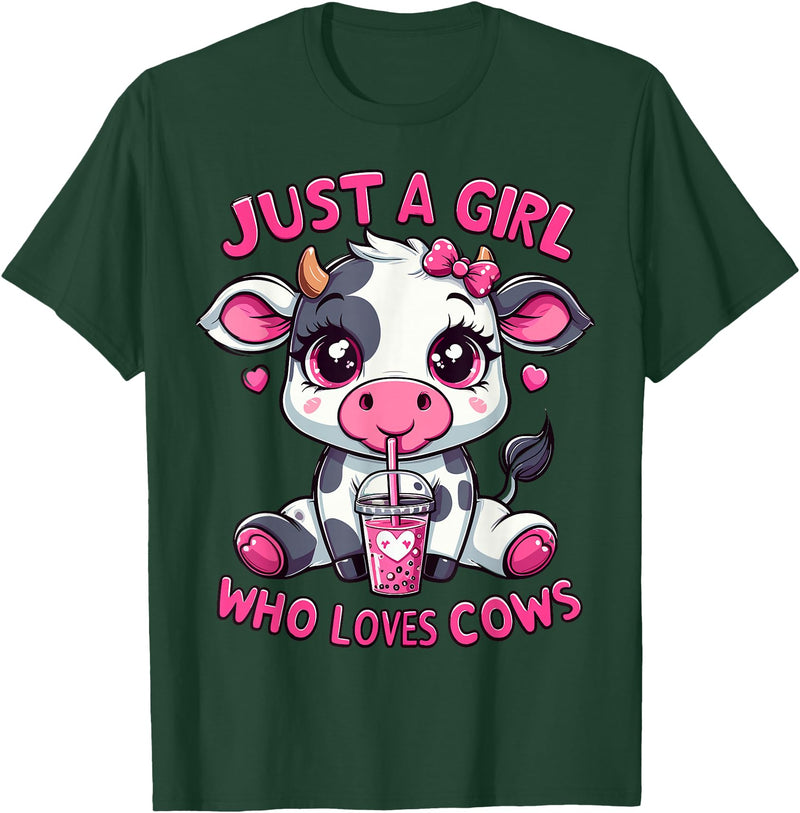 Cute Cow Lover Cow Just A Girl Who Loves Cows T-Shirt - Dark Green