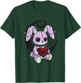 Creepy Cute Bunny Goth Heart Spiderweb Alt Pastel Rabbit T-Shirt in Dark Green