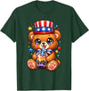 Kawaii Red White and Blue Fourth July Little Kids Cute Teddy Bear Patriotic 4th July Gift Bubble Boba Tea USA T-Shirt - Dark Green