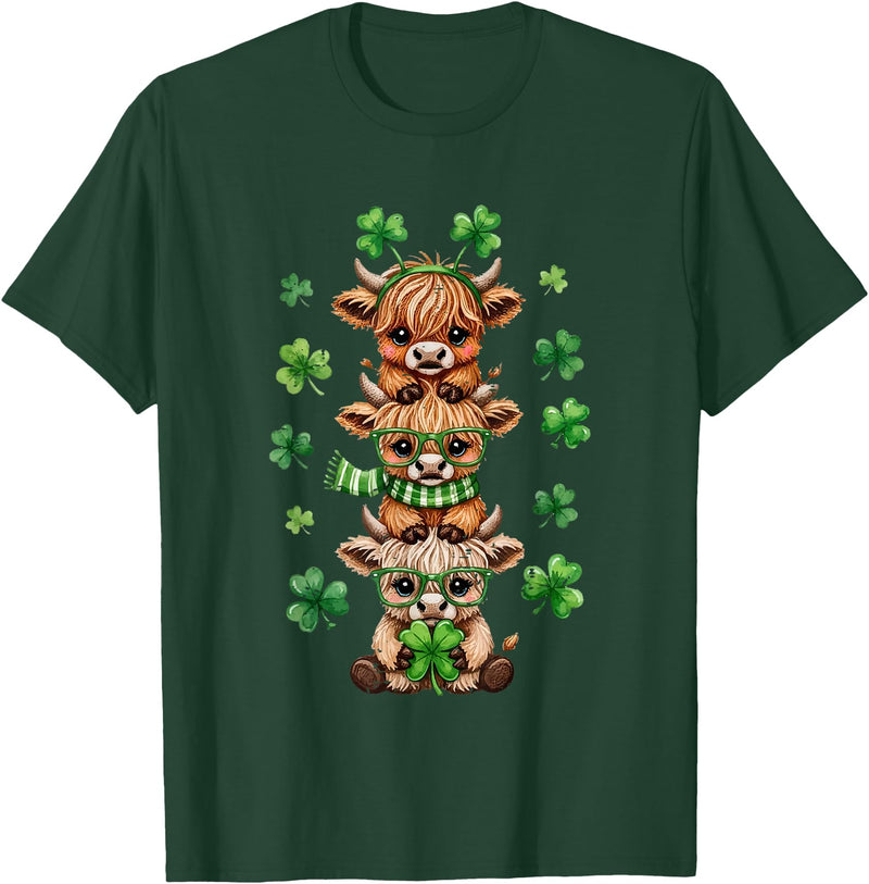 St Patricks Day Highland Cow Lucky Irish Shamrock Funny St Patrick's Day Highland Cow Lucky Shamrock Irish T-Shirt - Dark