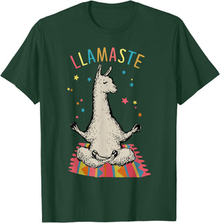Funny Llama Yoga T-Shirt Llama Llamaste T-Shirt - Dark Green