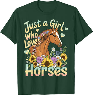 Funny Horse Lover Just A Girl Who Loves Horses T-Shirt - Dark Green