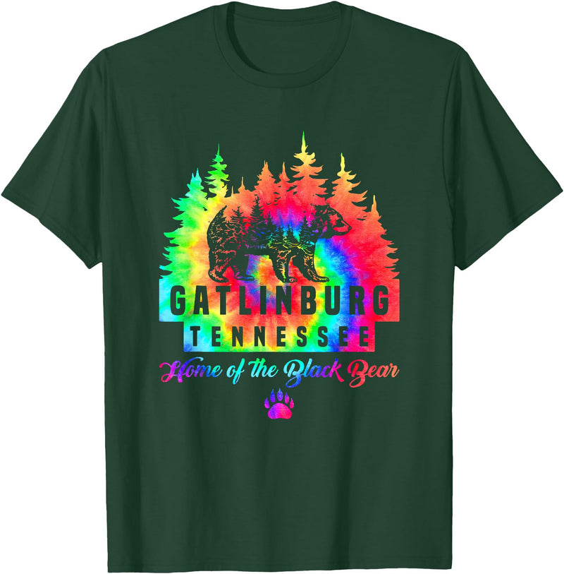 Gatlinburg Tennessee Bear Great Smoky Mountains Tie Dye T-Shirt - Dark Green