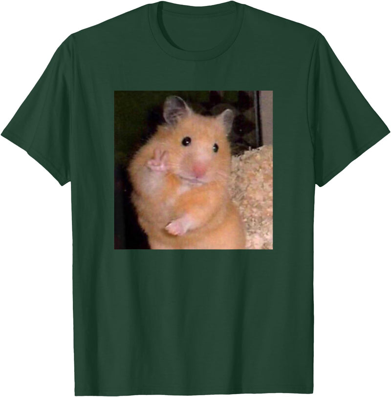 Hamster Meme Peace Sign Funny Pet Owner Trendy T-Shirt - Dark Green