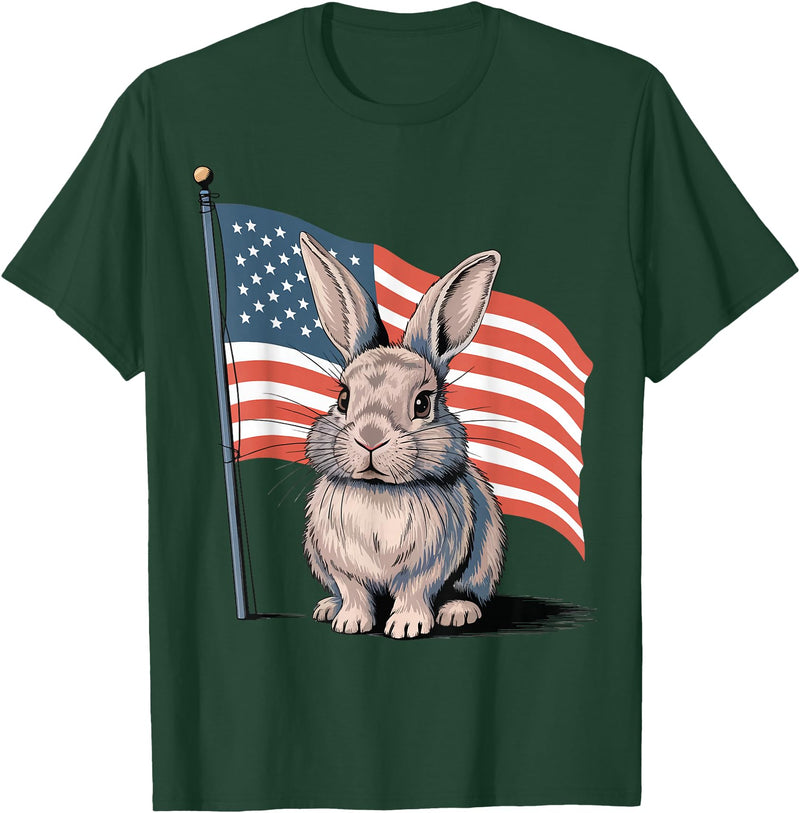 Rabbit USA Flag Easter T-Shirt in Dark Green