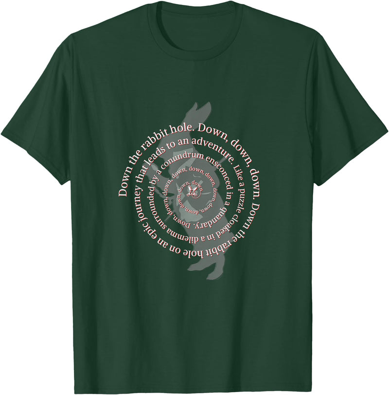 Down the Rabbit Hole. Alice in Wonderland T-Shirt in Dark Green