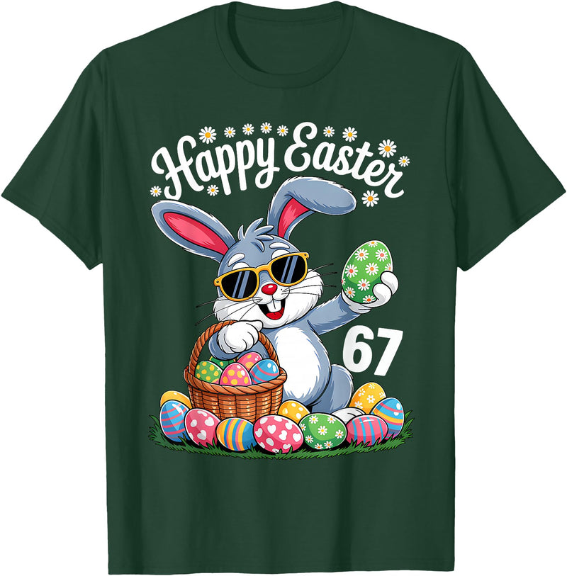 Dabbing Rabbit Bunny Eggs Dab Six Seven 6 7 Meme T-Shirt in Dark Green