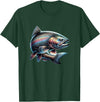 Steelhead Fishing - Unisex Adults & Kids Fishing T-Shirt - Black - Small - Short Sleeve - Cotton & Polyester - Modern Fish Graphic - Crew Neck - Regular Fit - Pull On - Imported - Dark Green