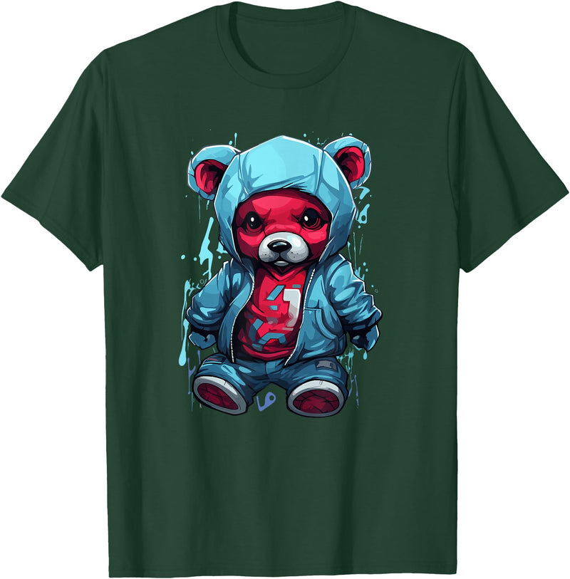 Teddy Bear Hoodie Street Style Urban Art Teddy Bear Hoodie Cool Street Style T-Shirt - Dark Green