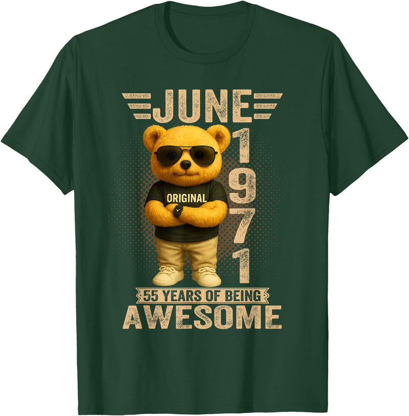 June 1971 55th Birthday Gifts for Men Women 55 Year Old June 1971 Teddy Bear 55th Birthday Men Women T-Shirt - Dark Green