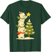 Cute Xmas Bear Cartoon for Kids and Family Cute Polar Bear Stacking Star on Tree Christmas T-Shirt - Dark Green