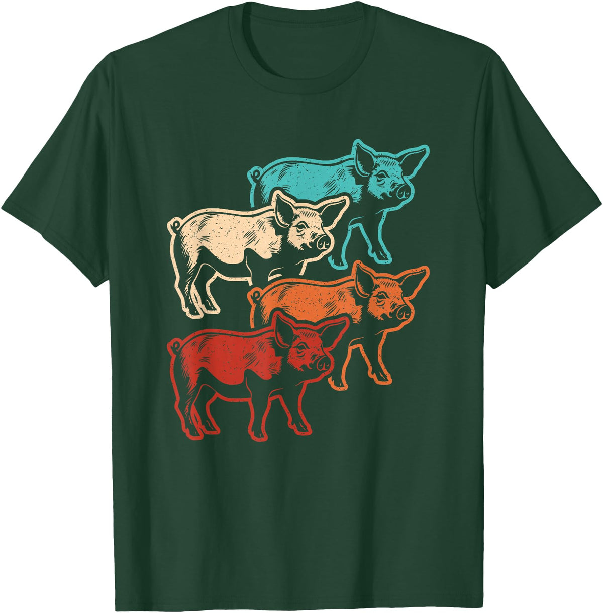 BALARI Retro Pig Vintage Pig Lover Farmer Men Women T-Shirt - Dark Green