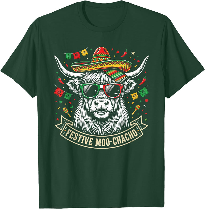 Cinco De Mayo Fiesta Moo Tees Vintage Highland Cow Cinco De Mayo Funny Retro Fiesta Design T-Shirt - Dark Green